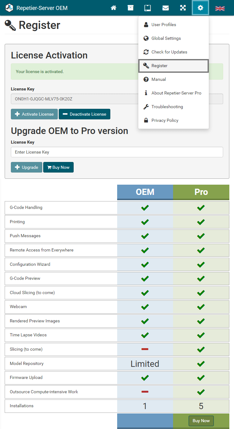 repetier server requiring activation